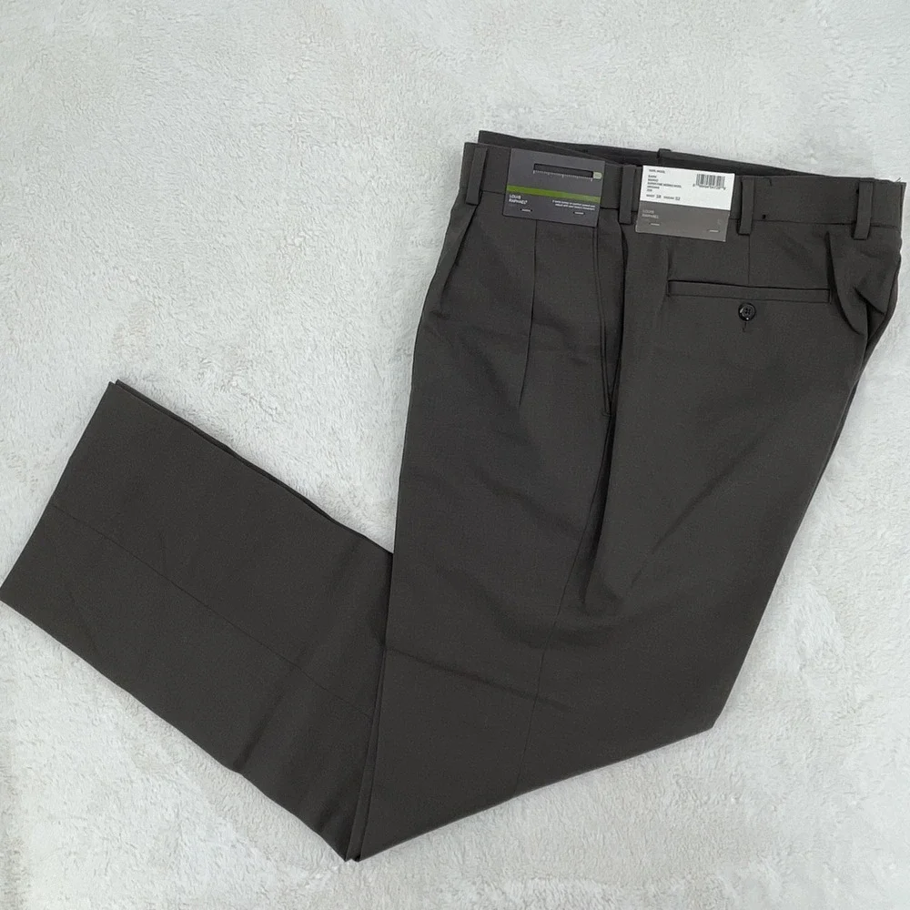 Louis Raphael Luxe Pants Mens 38x32 Merino Wool Hidden Extension Bark Pleats